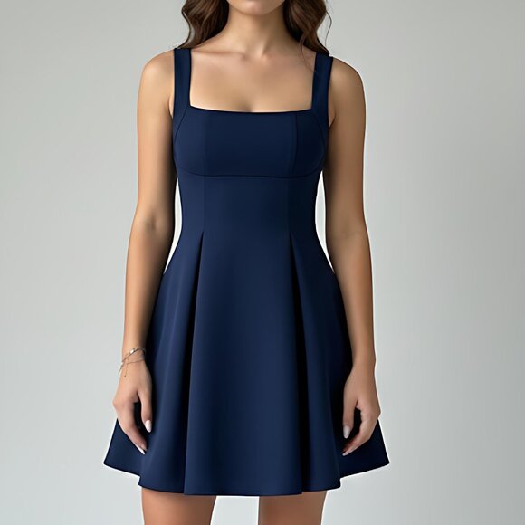Low-Cut Waist Cinched Dress Mini Blue - Picture 7 of 8